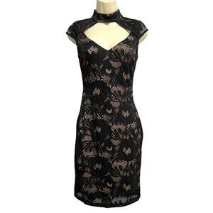 Mystic Los Angeles Black Lace Bodycon Mini Dress Size S Keyhole Cutout High Neck